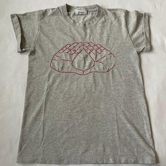 Maison Margiela Tops - Maison Labiche Gray Cotton T-Shirt Red Hand Embroidery Graphic Tee Womens Small